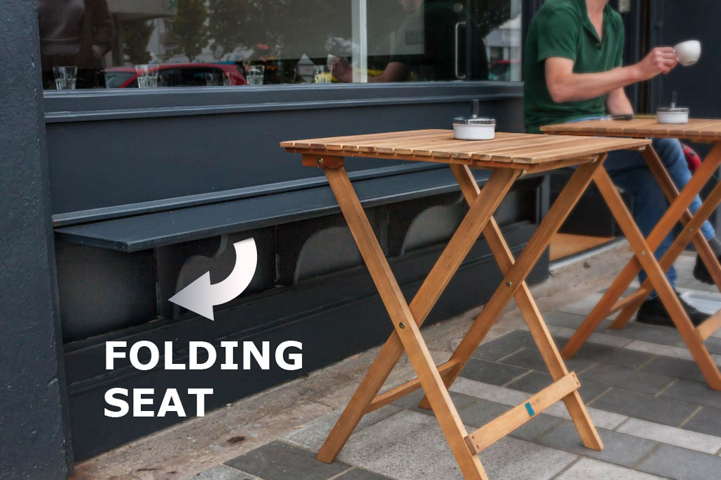 Shop Front Folding Seat with Outdoor Tables - Laurel Bank Joinery