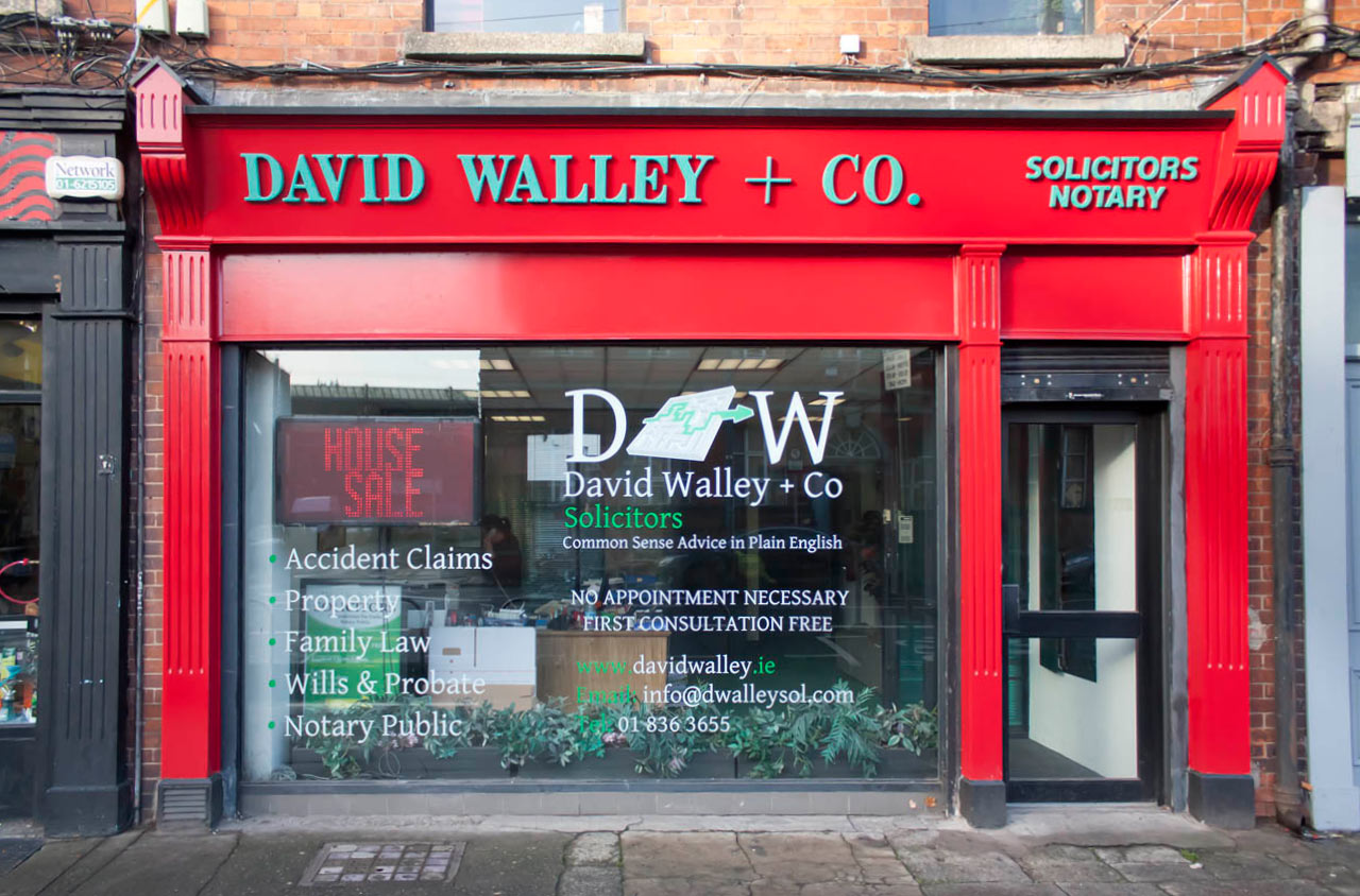 Image of a Irish Shop Front Signage and Pillars - David Walley Solicitors Dublin