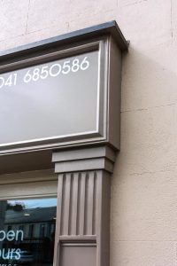 Image of a Shop Front Corbel and Signage in Louth - Hair Salon Corbel and Moulding by Laurel Bank Joinery Shop Fronts