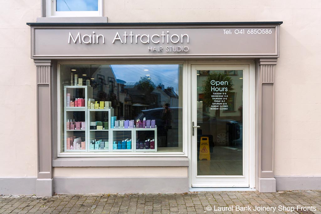 Image of a Shop Front in Louth - Hair Salon Signage and Pillars by Laurel Bank Joinery Shop Fronts