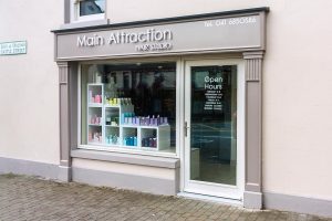 Sideview Image of a Shop Front in Louth - Hair Salon Signage and Pillars by Laurel Bank Joinery Shop Fronts